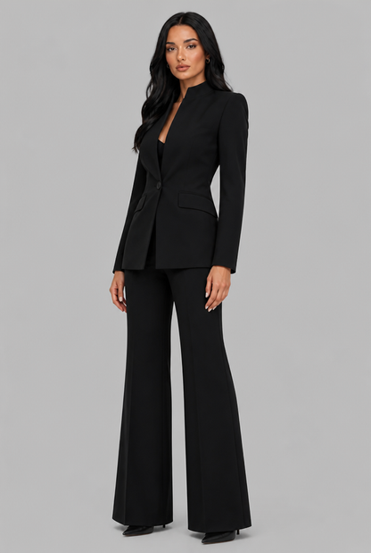 Kenzie Tailored Blazer Flared Trouser Set - Black