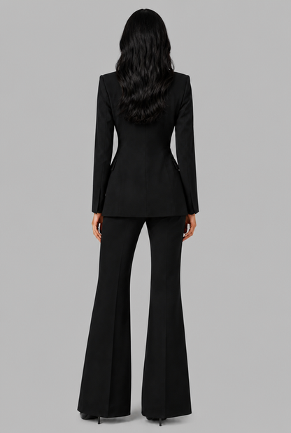 Kenzie Tailored Blazer Flared Trouser Set - Black