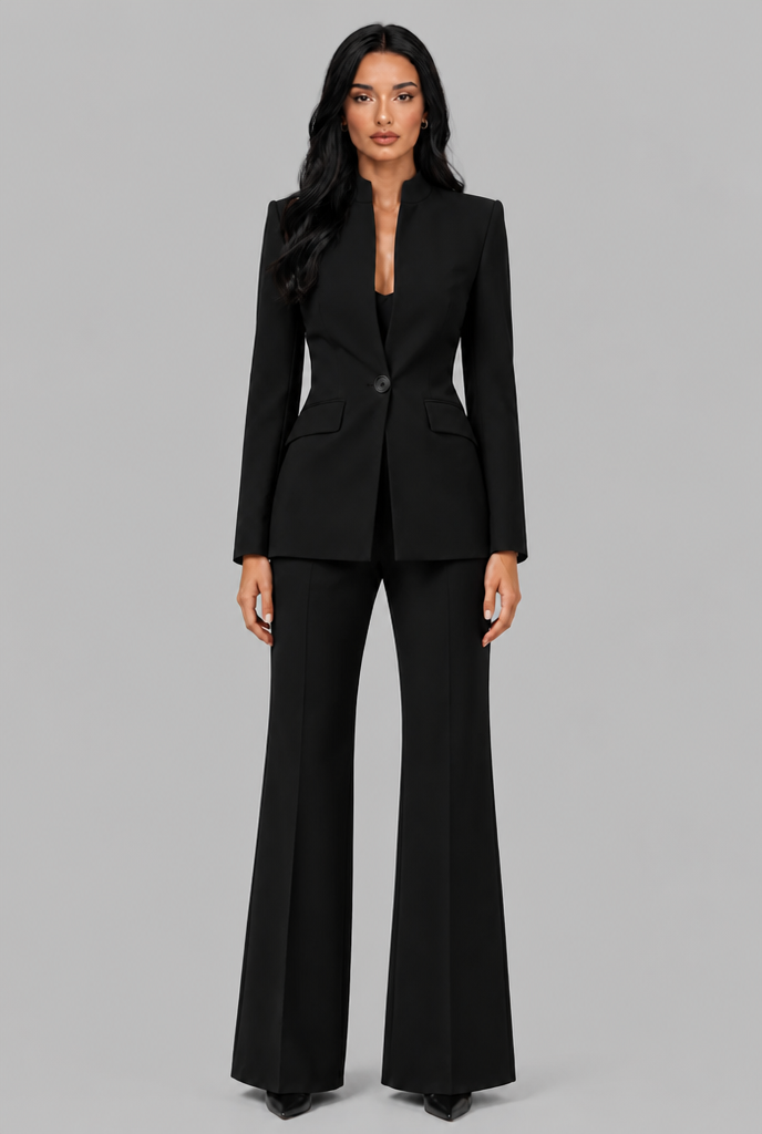 Kenzie Tailored Blazer Flared Trouser Set - Black