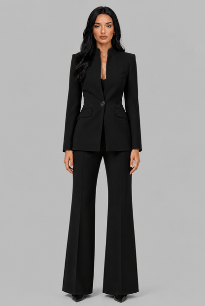 Kenzie Tailored Blazer Flared Trouser Set - Black