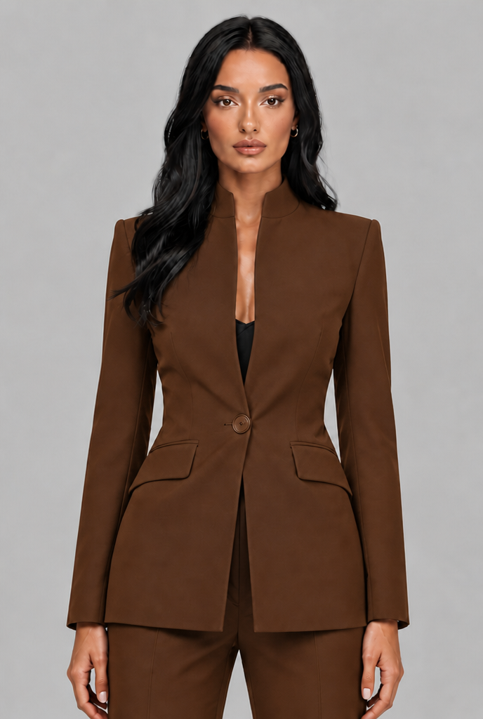 Kenzie Tailored Blazer Flared Trouser Set - Brown