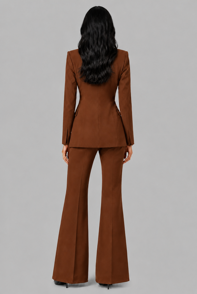 Kenzie Tailored Blazer Flared Trouser Set - Brown