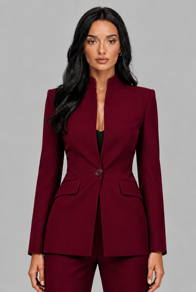 Kenzie Tailored Blazer Flared Trouser Set - Burgundy