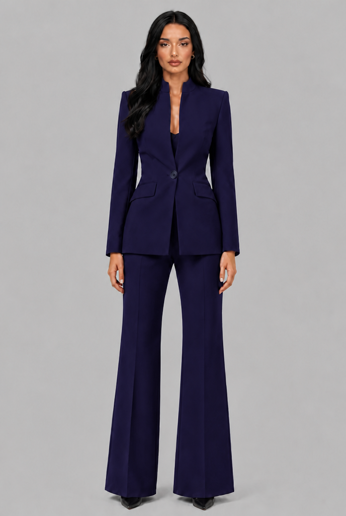 Kenzie Tailored Blazer Flared Trouser Set - Navy