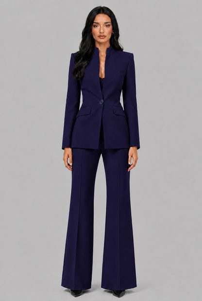 Kenzie Tailored Blazer Flared Trouser Set - Navy