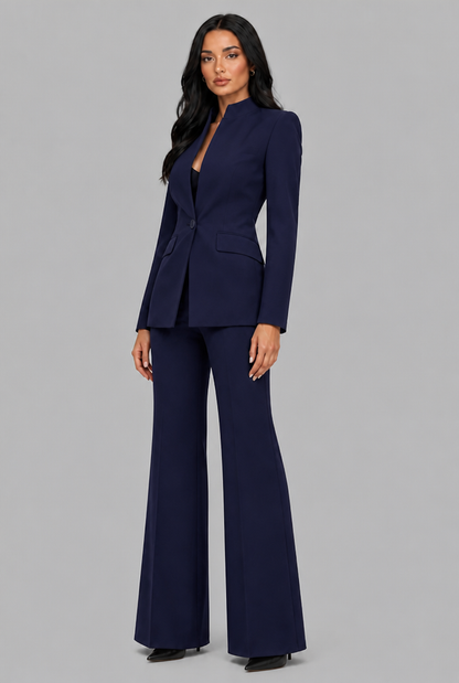 Kenzie Tailored Blazer Flared Trouser Set - Navy
