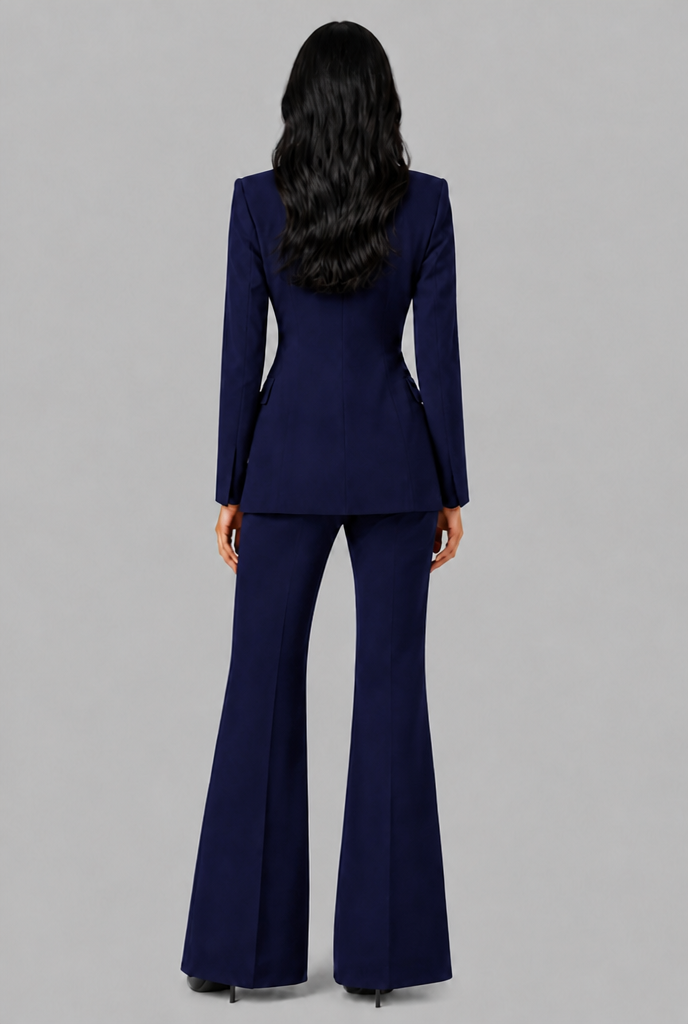Kenzie Tailored Blazer Flared Trouser Set - Navy