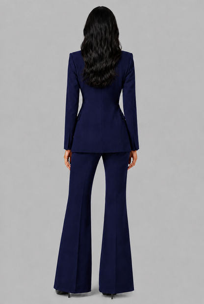 Kenzie Tailored Blazer Flared Trouser Set - Navy