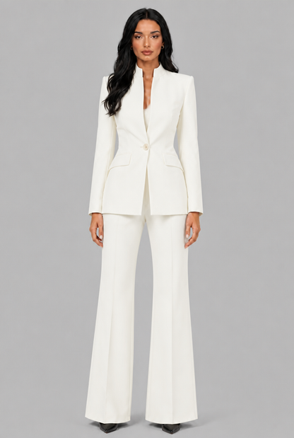 Kenzie Tailored Blazer Flared Trouser Set - White