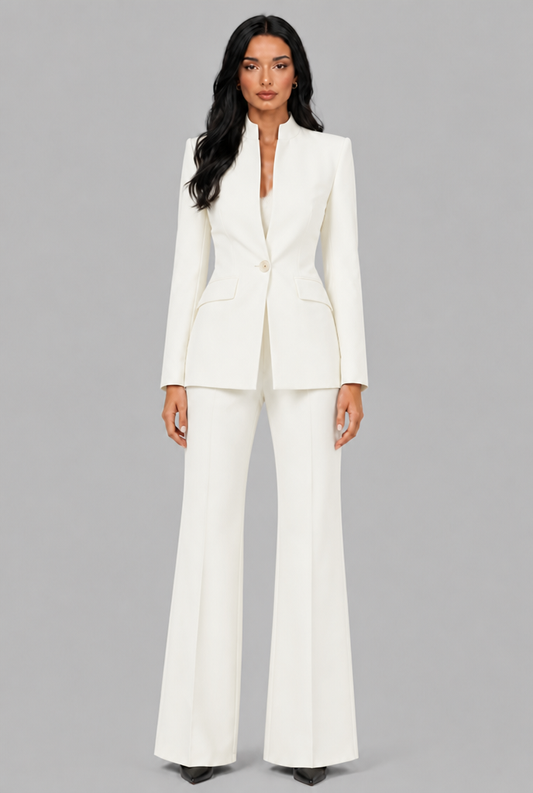 Kenzie Tailored Blazer Flared Trouser Set - White