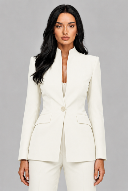 Kenzie Tailored Blazer Flared Trouser Set - White