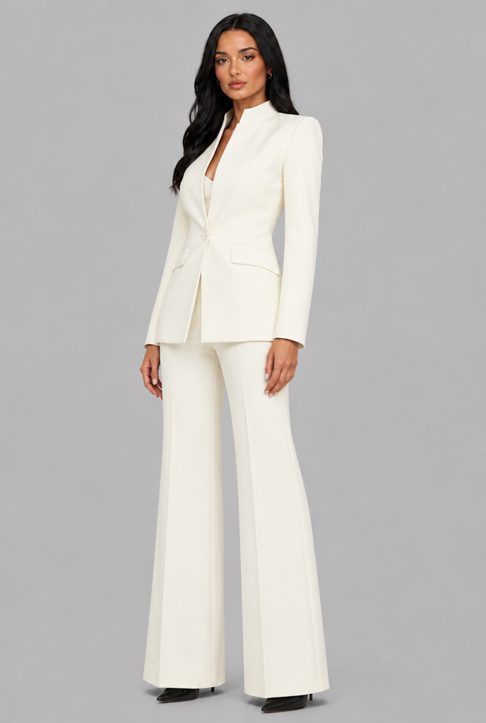 Kenzie Tailored Blazer Flared Trouser Set - White