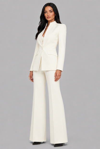 Kenzie Tailored Blazer Flared Trouser Set - White