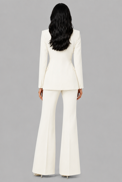 Kenzie Tailored Blazer Flared Trouser Set - White