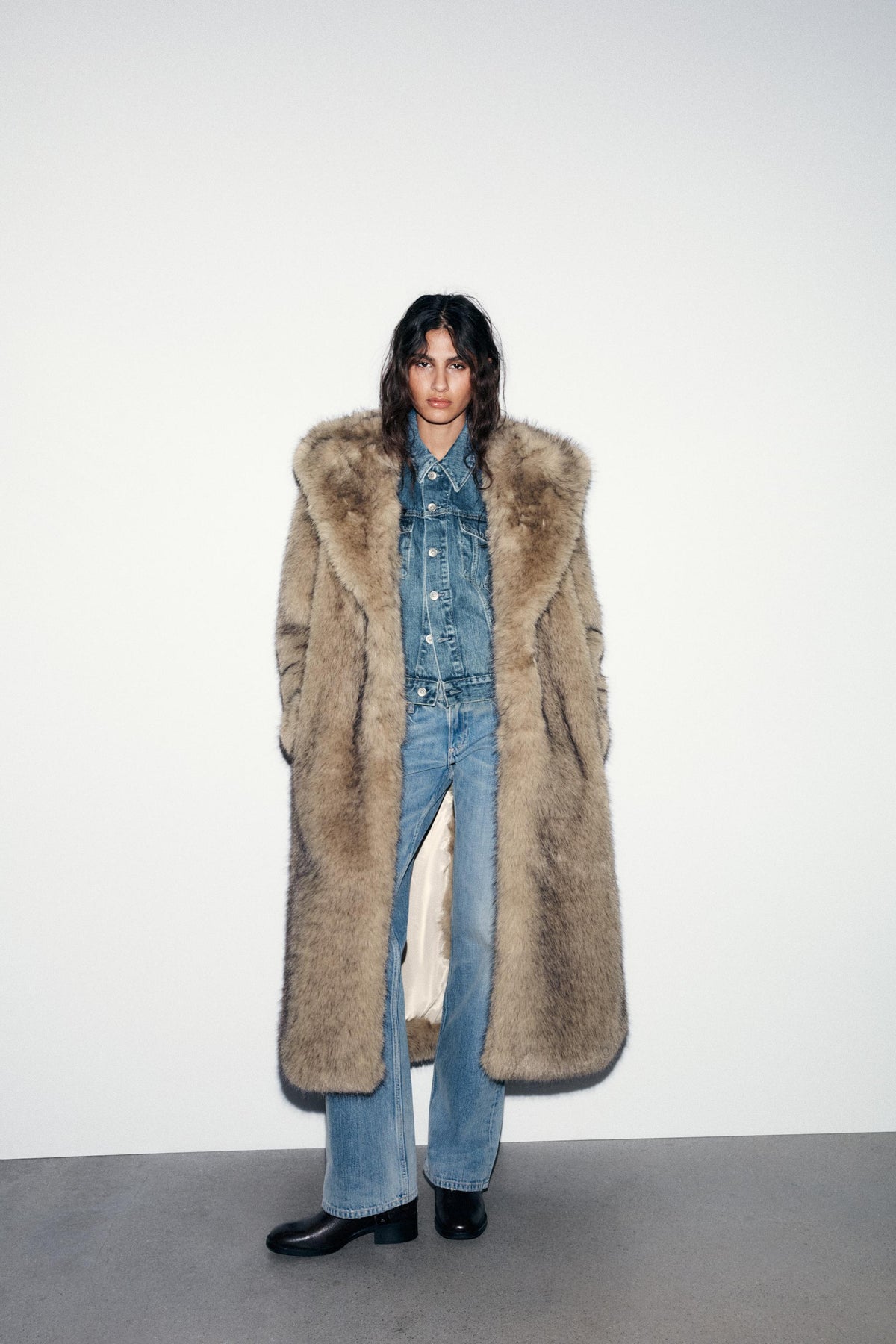 Kerrigan Lapel Collar Hooded Faux Fur Coat - Camel