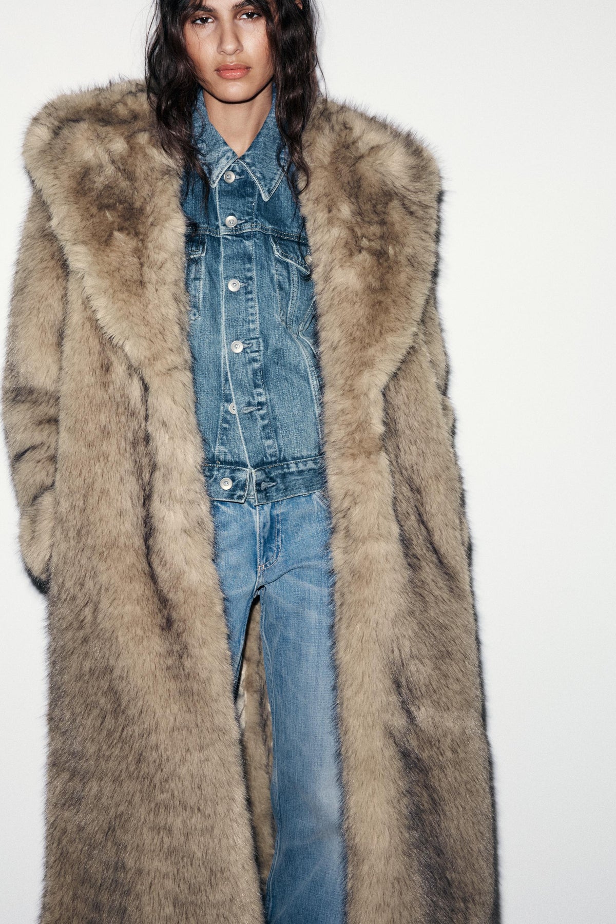 Kerrigan Lapel Collar Hooded Faux Fur Coat - Camel