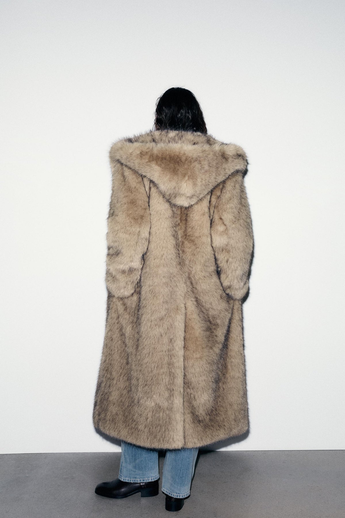Kerrigan Lapel Collar Hooded Faux Fur Coat - Camel