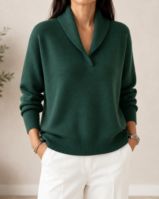 Keyla Shawl Collar V-Neck Sweater - Green