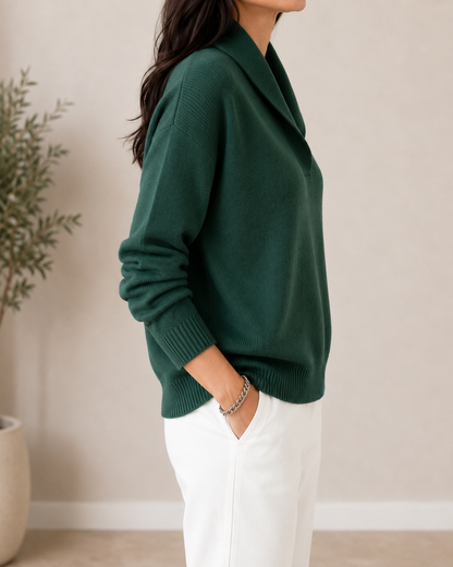 Keyla Shawl Collar V-Neck Sweater - Green