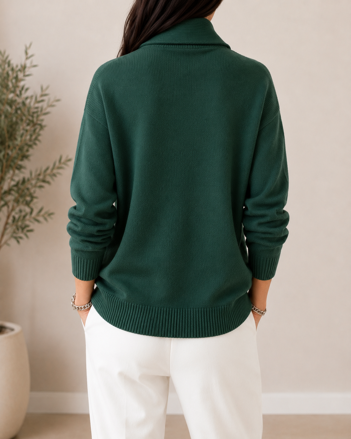 Keyla Shawl Collar V-Neck Sweater - Green