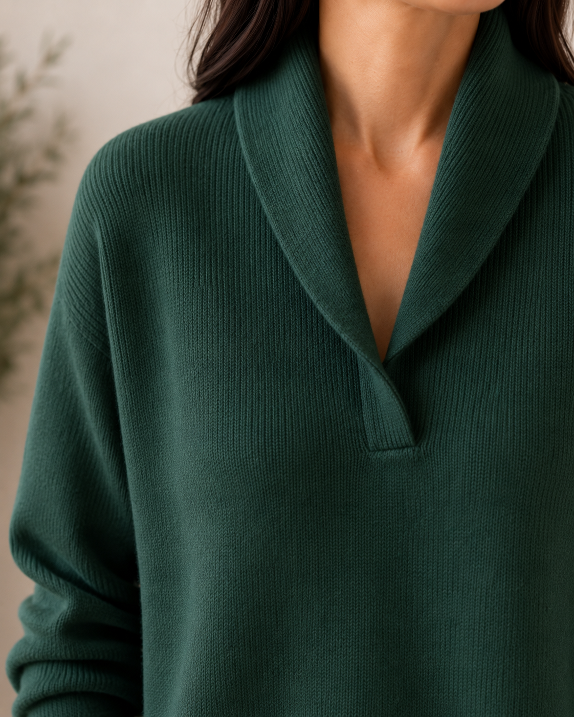 Keyla Shawl Collar V-Neck Sweater - Green