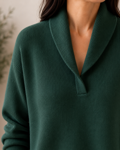 Keyla Shawl Collar V-Neck Sweater - Green