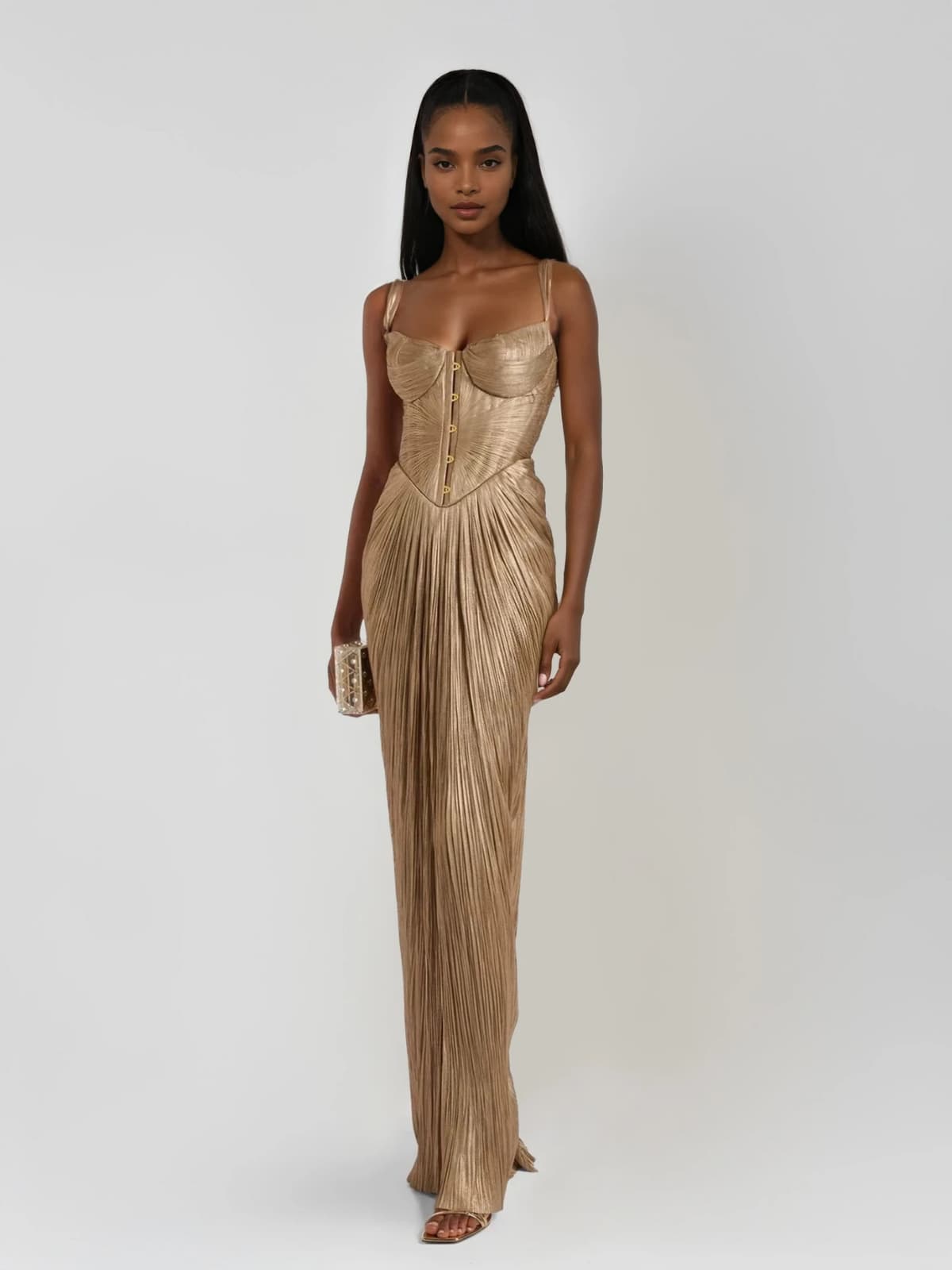 Kimora Pleated Corset Gown - Gold