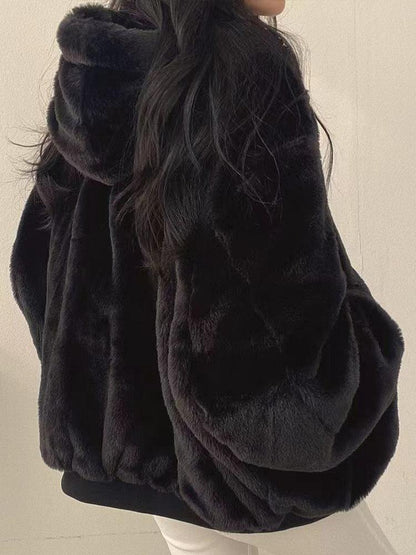 Kirra Oversized Hooded Zip Jacket - Black