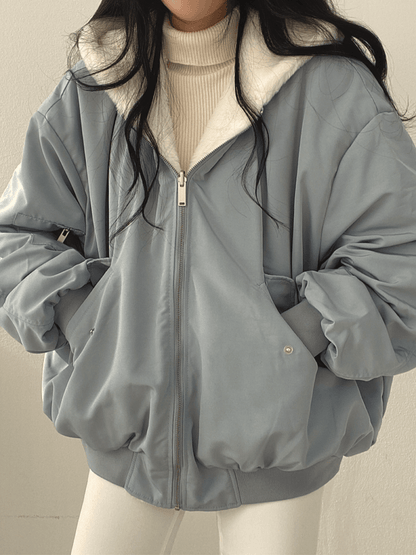 Kirra Oversized Hooded Zip Jacket - Dusty Blue