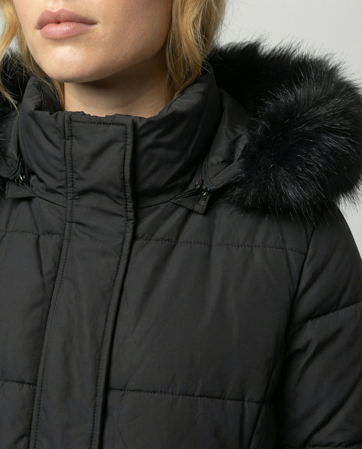 Kolbie Faux Fur Hooded Belted Longline Puffer Coat - Black