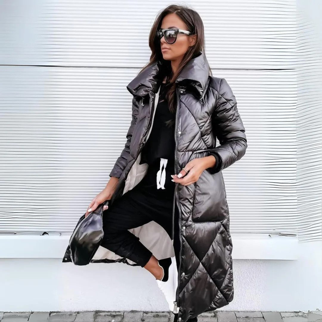 Kora Quilted Longline Puffer Coat - Black