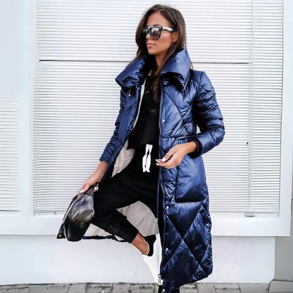 Kora Quilted Longline Puffer Coat - Navy Blue