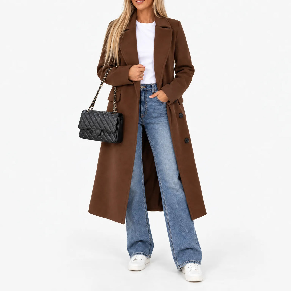 Laiken Longline Notch Lapel Coat - Chestnut Brown