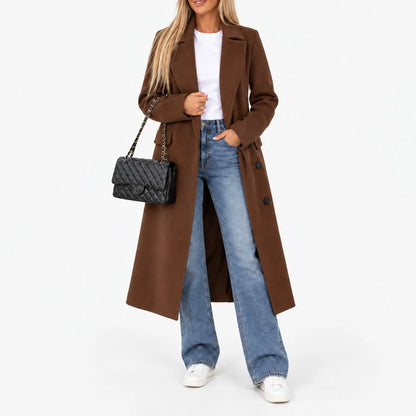 Laiken Longline Notch Lapel Coat - Chestnut Brown