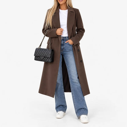 Laiken Longline Notch Lapel Coat - Chocolate Brown