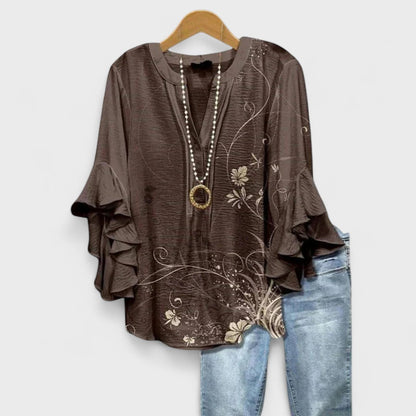 Larisa Ruffle Sleeve Top - Brown