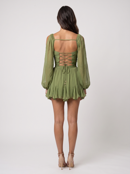 Lark Wrap Mini Dress - Olive Green