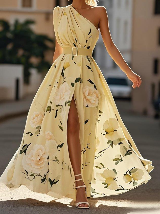 Leda One Shoulder Floral Maxi Dress - Butter Yellow Floral