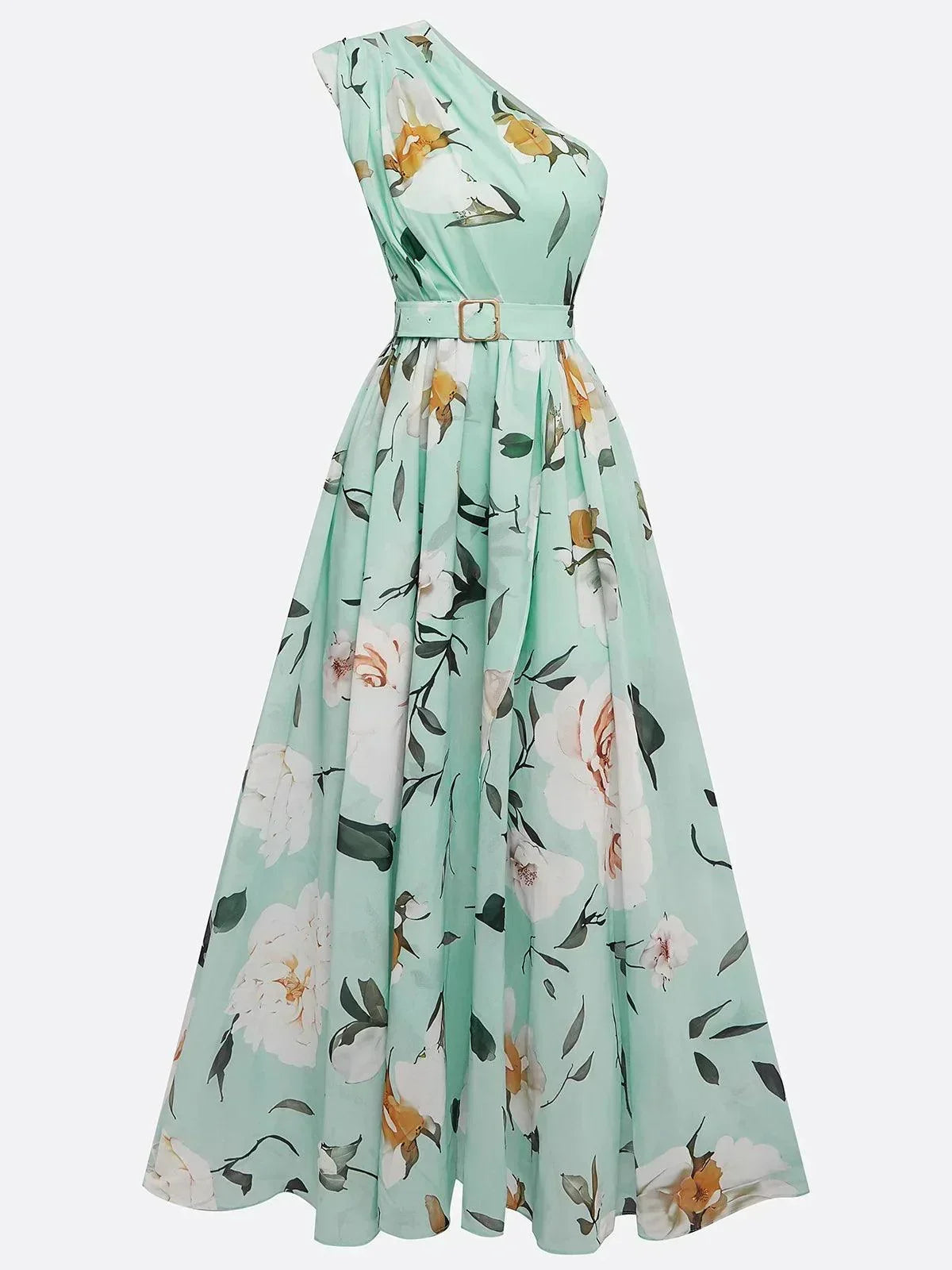 Leda One Shoulder Floral Maxi Dress - Mint Floral