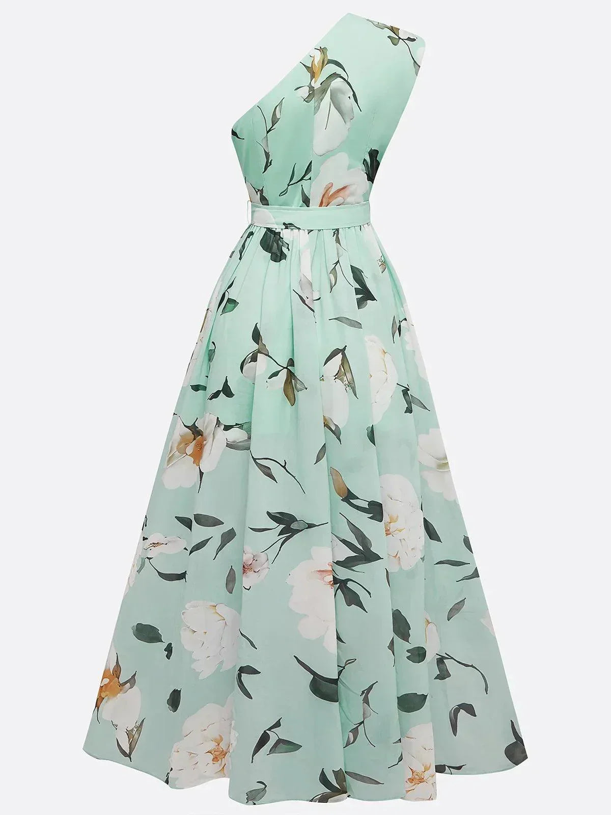 Leda One Shoulder Floral Maxi Dress - Mint Floral