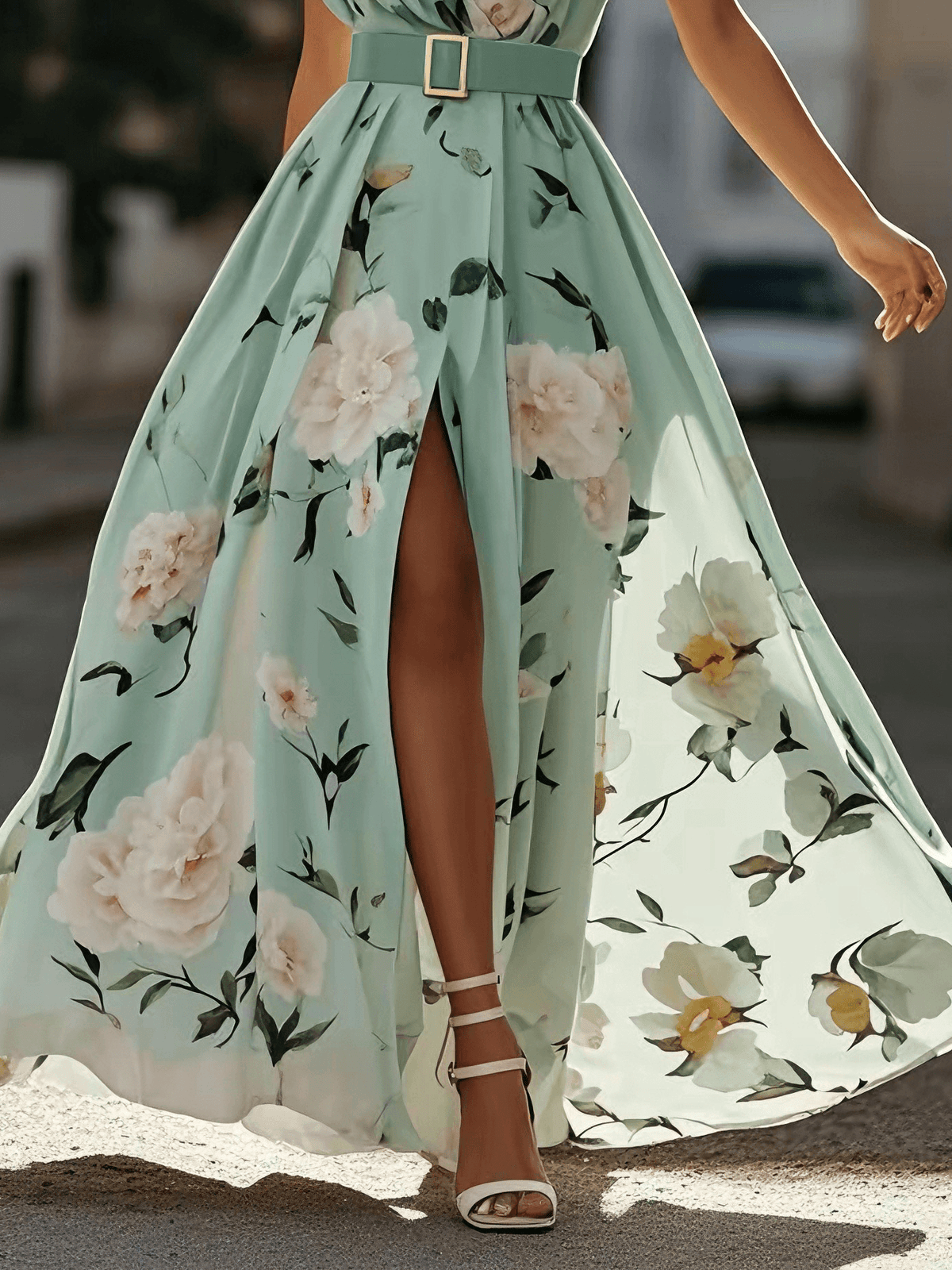 Leda One Shoulder Floral Maxi Dress - Mint Floral
