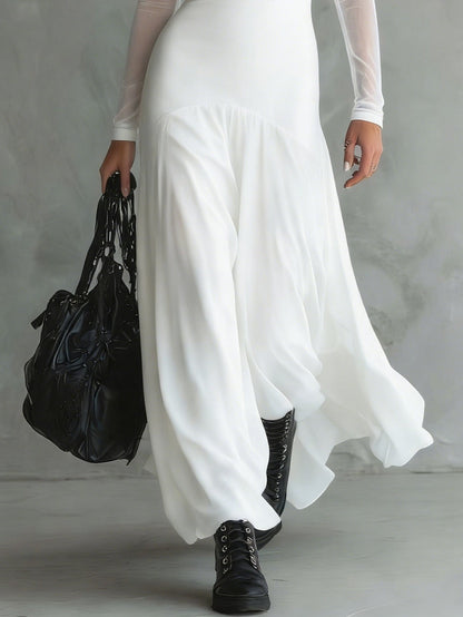 Lenore Sheer Sleeve Tulle Maxi Dress - White