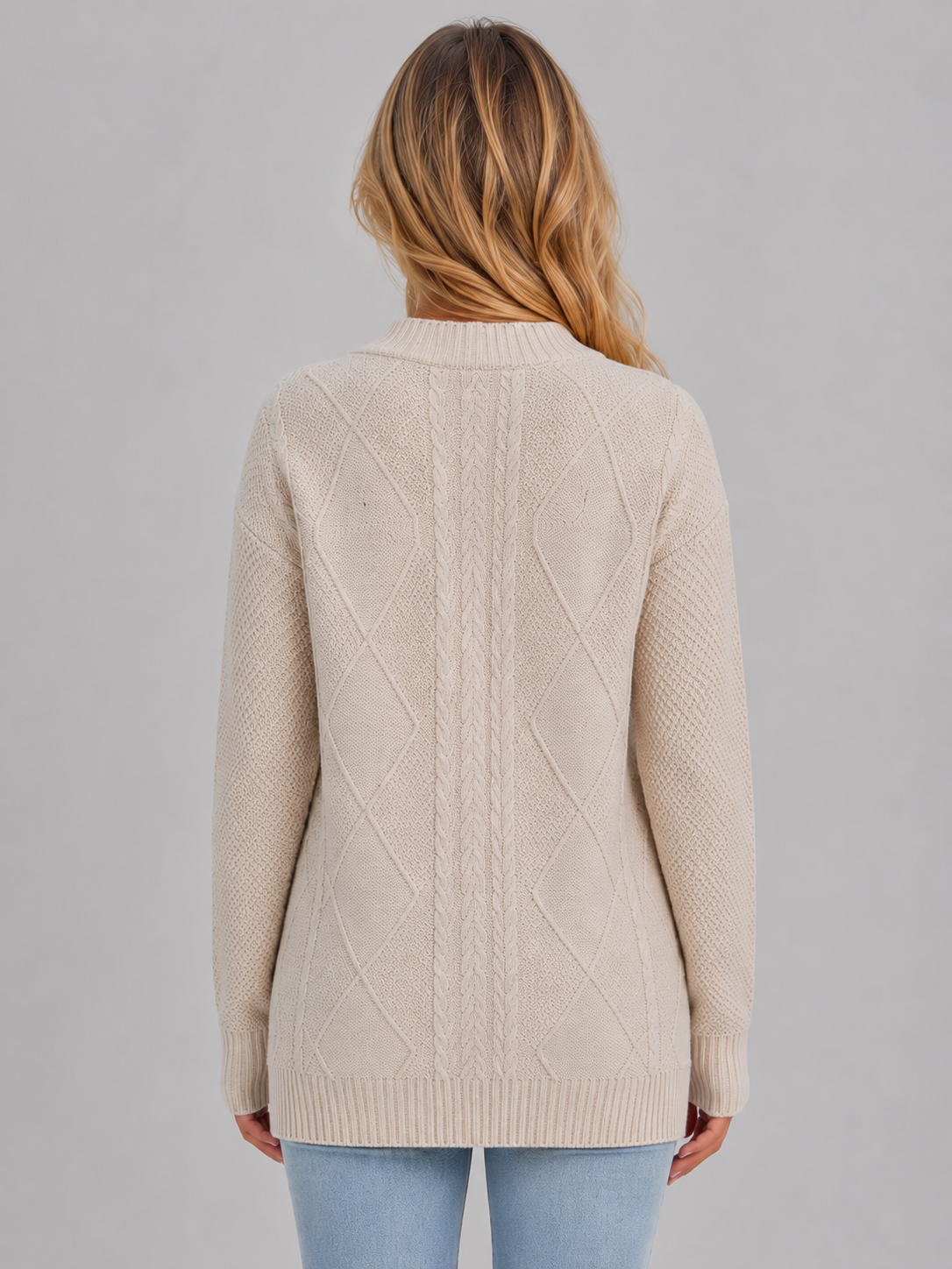 Leora Cable Knit V-Neck Cardigan - Beige