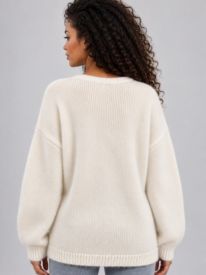 Letty Floral Applique Knit Sweater - Cream