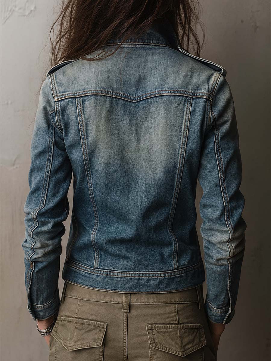 Levana Denim Military Utility Jacket - Blue