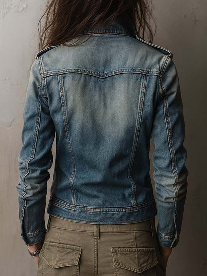 Levana Denim Military Utility Jacket - Blue