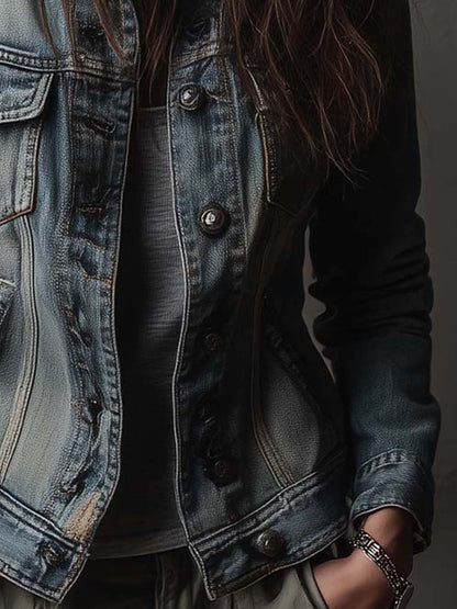 Levana Denim Military Utility Jacket - Blue