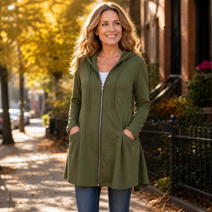 Lianna Longline Hooded Zip Jacket - Army Green