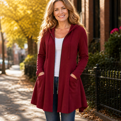 Lianna Longline Hooded Zip Jacket - Burgundy