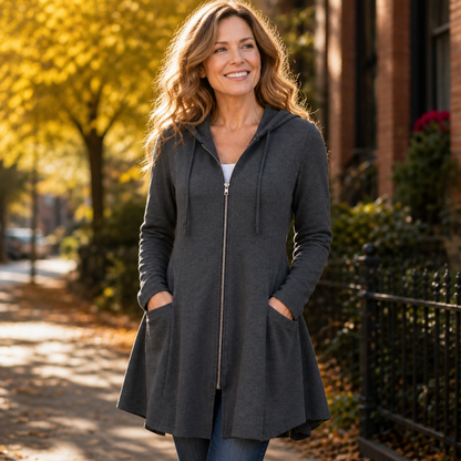 Lianna Longline Hooded Zip Jacket - Gray